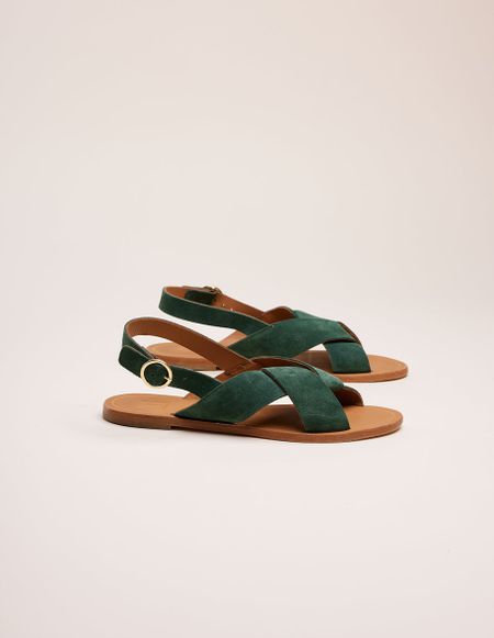 Sandales en cuir certifié | vert "paloma suède sapin"