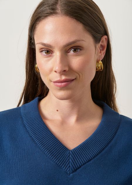 Pull interlock col v en coton bio | marine, WeDressFair, photo 2