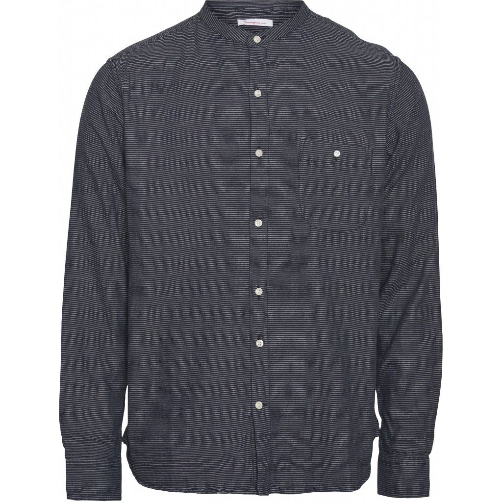 Chemise col mao rayée bleu nuit en coton bio - larch, Knowledge Cotton Apparel, photo 1