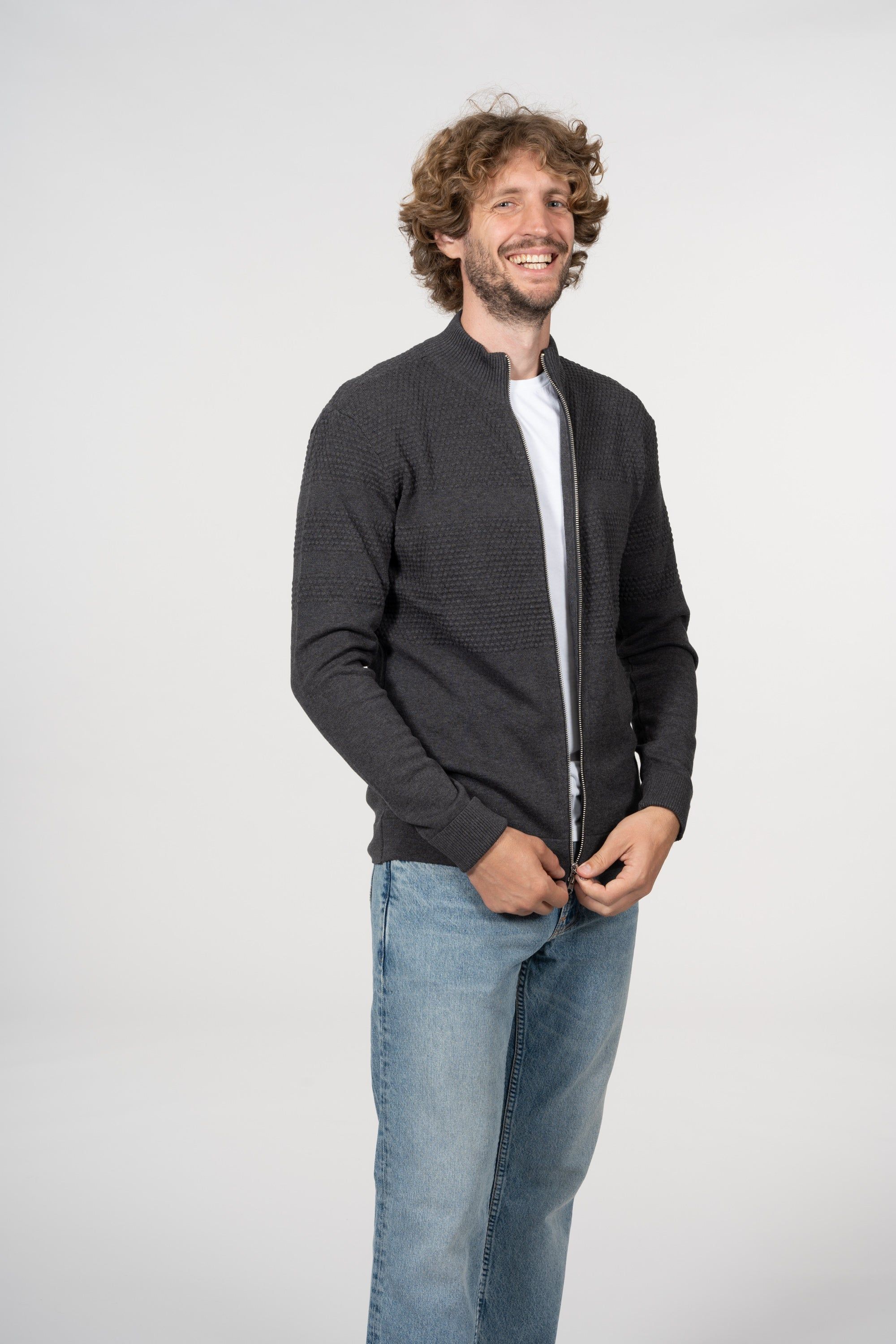 Gilet zippé gris en coton bio - field dark grey melange, Knowledge Cotton Apparel, photo 3