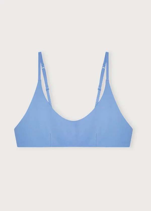 Haut de maillot en matières recyclées | bleu "swim scoop bikini top - dove blue", Organic Basics