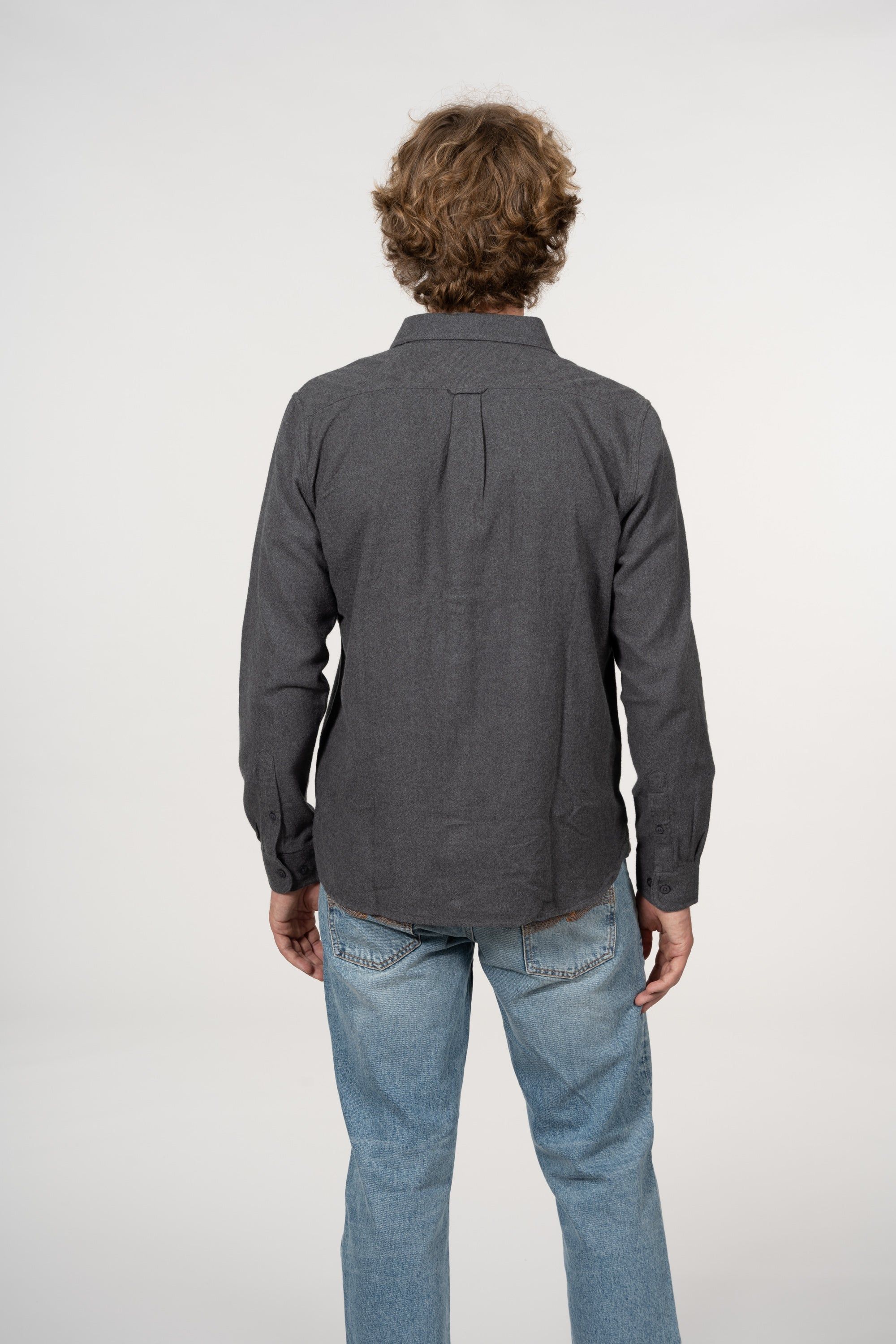 Chemise grise en flanelle de coton bio - larch dark grey melange, Knowledge Cotton Apparel, photo 4