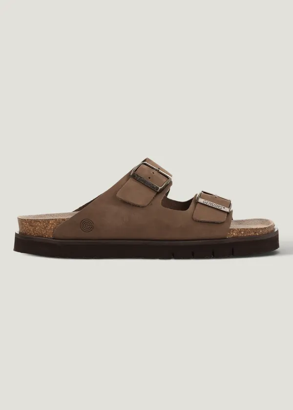 Sandales en cuir suède certifié | tan "hawaii nubuck tan", Genuins