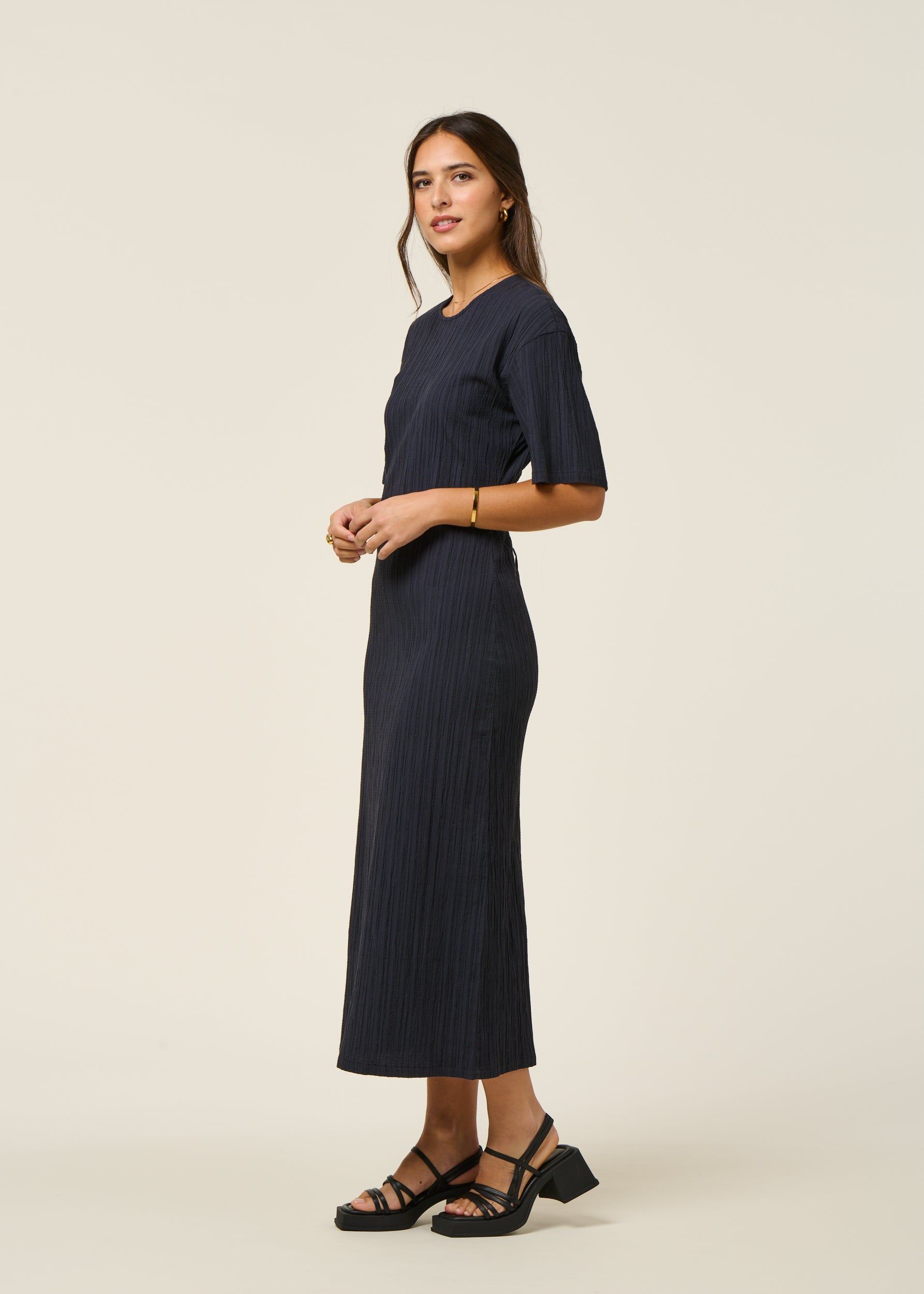 Robe longue en coton bio | marine "navy kina dress - blue", Thinking Mu, photo 1