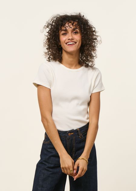 T-shirt manches courtes côtelé en coton bio | off white