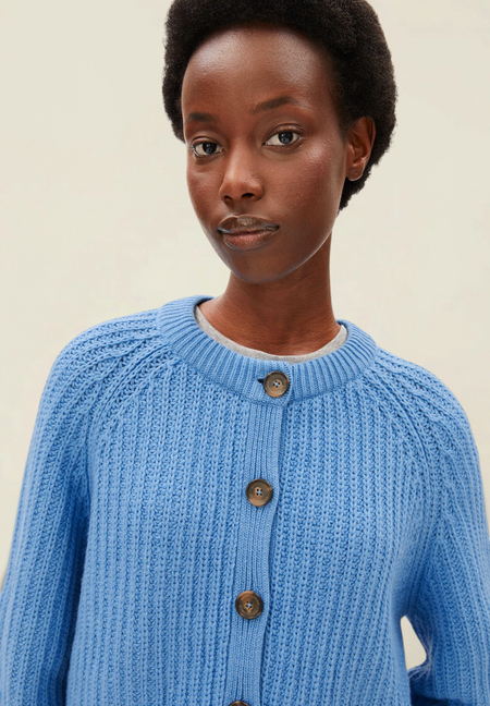 Gilet en laine et coton bio | bleu "Rib knit cardigan | skylight" - Armedangels