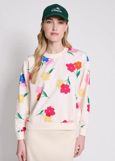 Sweat en coton bio | beige "swann anémones bouquet" - émoi émoi