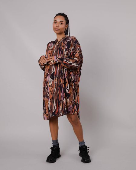 Robe manches longues à motif en ecovero | mulicolore "etna oversize mao dress brown"