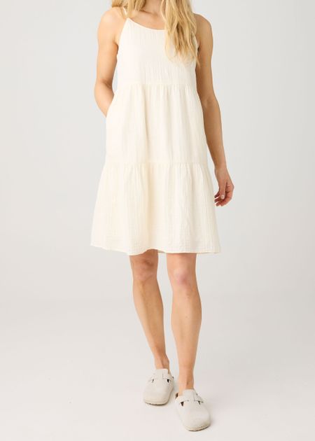 Robe en coton bio | écru "double layer slope strap dress - egret"
