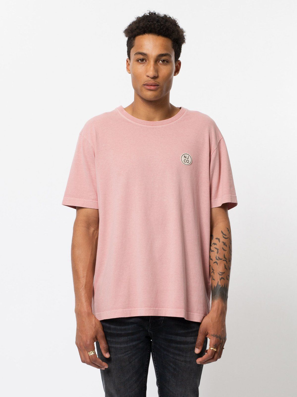 T-shirt ample rose logo blanc en coton bio - uno njco circle, Nudie Jeans, photo 1