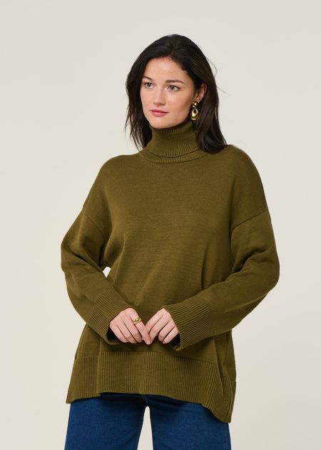 Pull col roulé en coton bio | vert "mua - woody olive", Jan'n June, photo 5
