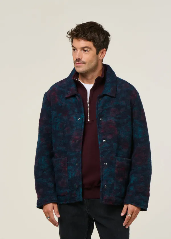 Veste en laine et coton bio | multicolore "button-down jacket wool-blend - dark watercolor", Rotholz