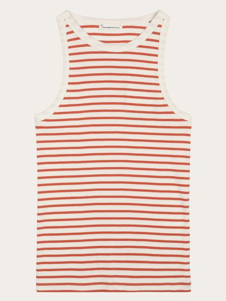Débardeur en coton biologique | rouge "striped racer rib top - red stripe" - Knowledge Cotton Apparel