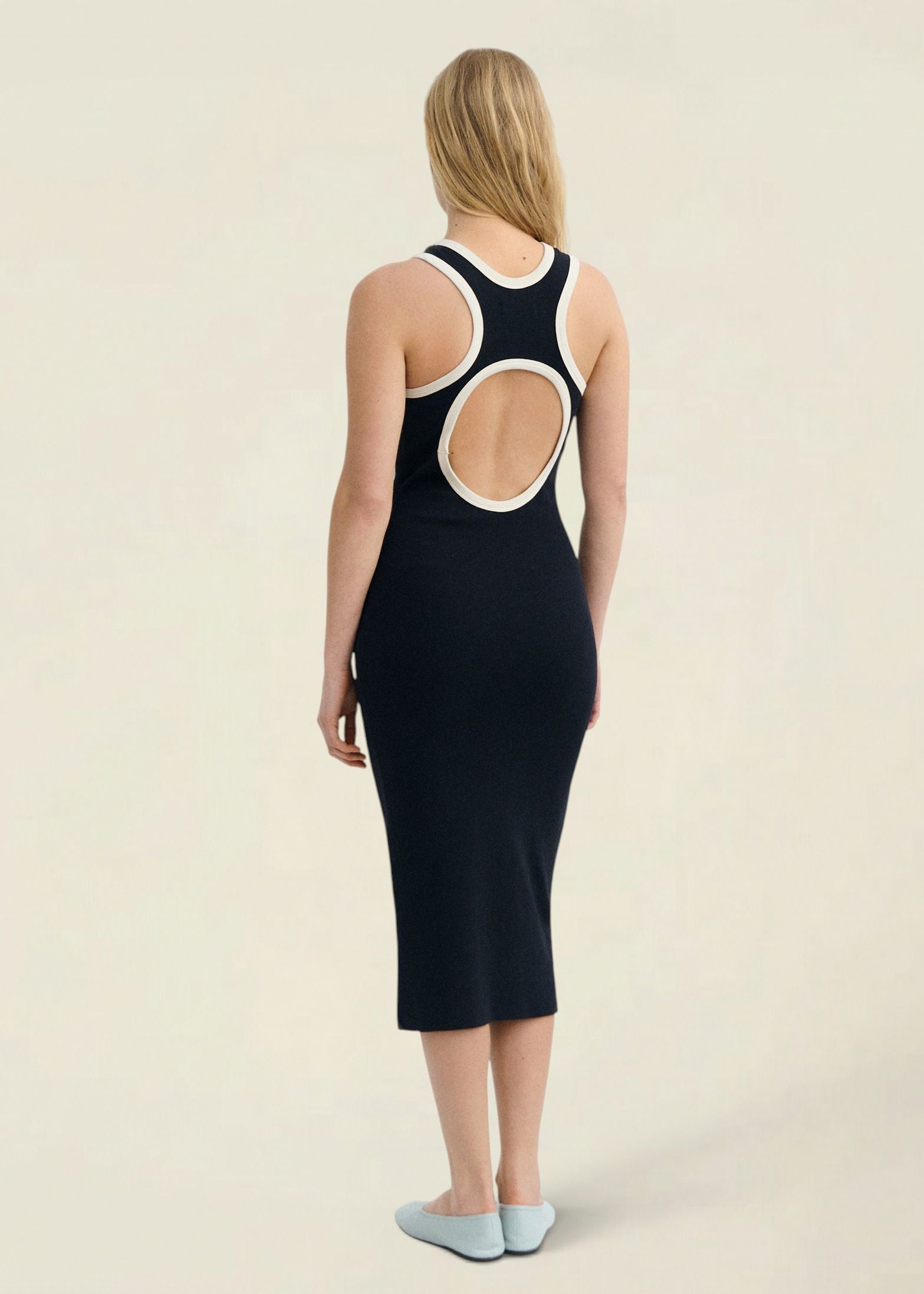 Maxikleid aus Bio-Baumwolle | Marineblau "Navy pannacota contrast doechi dress - blue", Thinking Mu, Foto 1