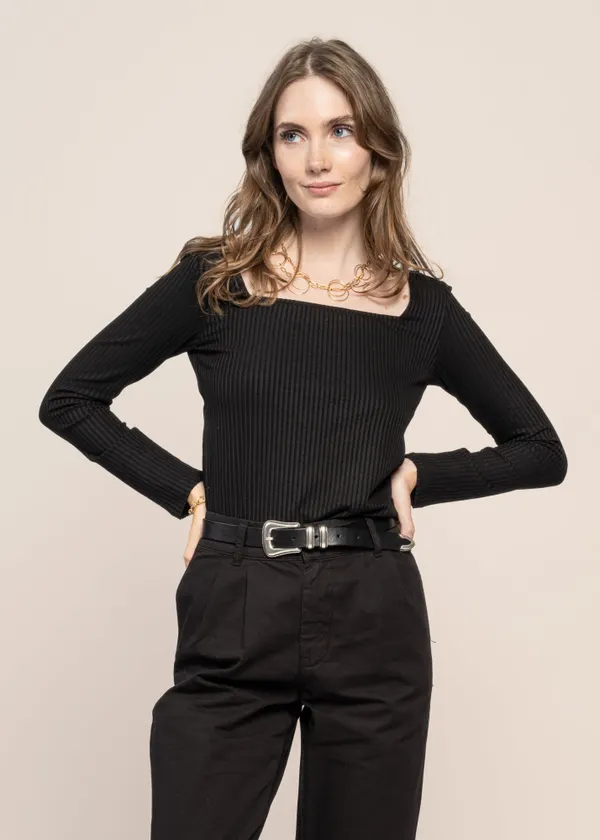 T-shirt à manches longues noir en tencel - fria black, Jan'n June