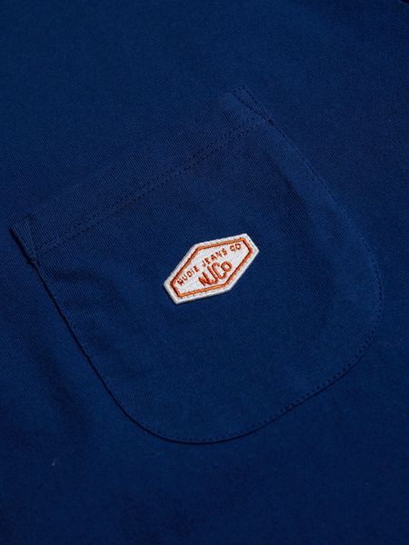 T-shirt à poche bleu en coton bio - leffe pocket tee french bue, Nudie Jeans, photo 4