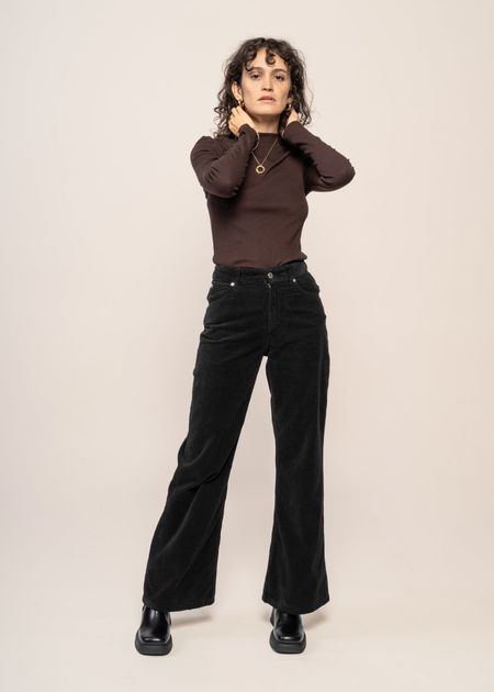 Pantalon flare velours en coton bio | noir "calgary"