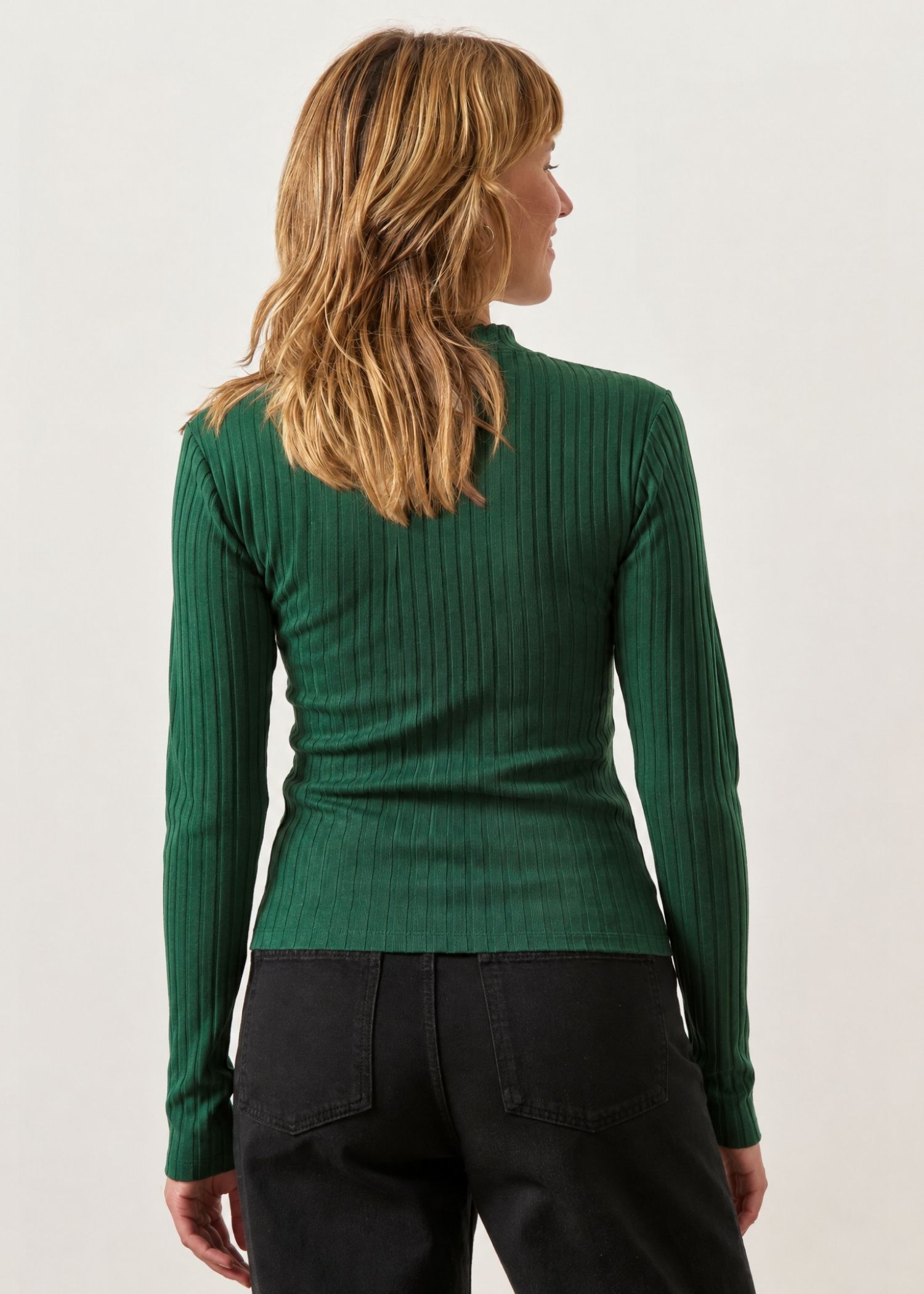 Sous-pull côtelé en coton bio | vert-foret "Elma", WeDressFair, photo 3