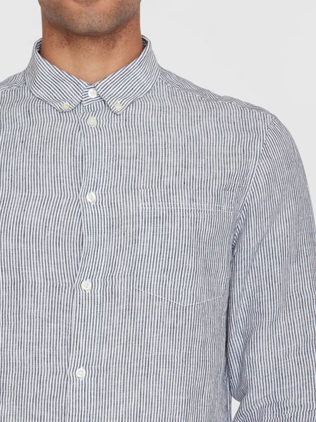 Chemise en lin bio | rayé "regular striped linen shirt total eclipse" - Knowledge Cotton Apparel