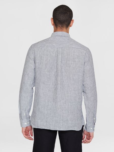 Chemise en lin bio | rayé "regular striped linen shirt total eclipse", Knowledge Cotton Apparel, photo 3