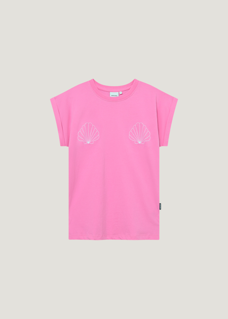 T-shirt brodé en coton bio | rose "t-shirt visby sea shells emb moonlite pink - moonlite mauve" - Dedicated