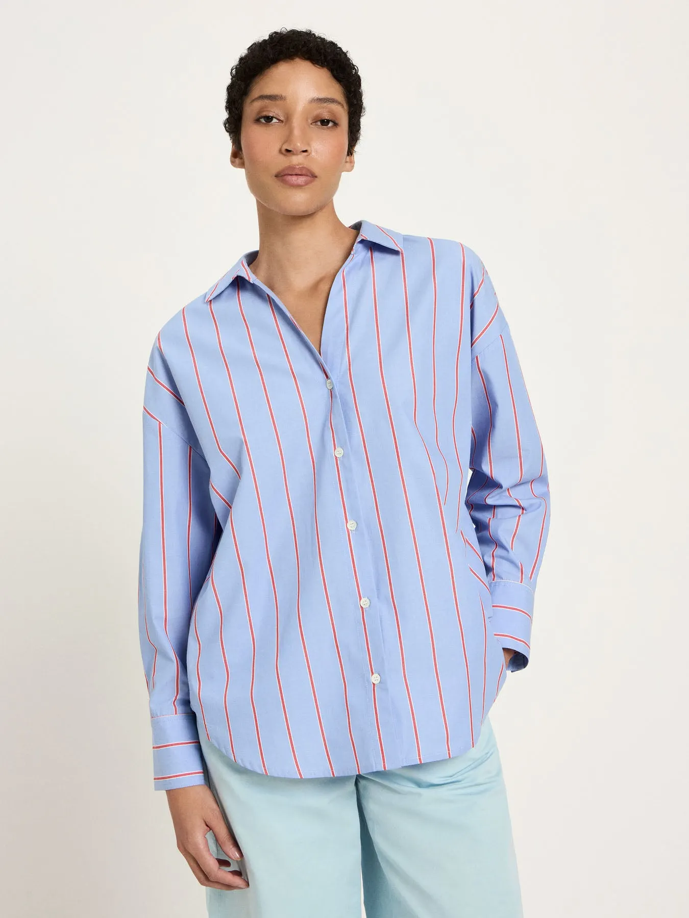 Chemise en coton bio | rayé bleu et rouge "streifenhemd - blue/ lava red", Lanius, photo 1