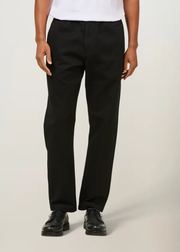 Pantalon droit en coton bio | noir "black travel pants", Thinking Mu
