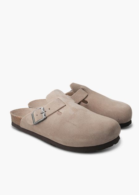 Sabots en cuir certifié | marron "riva velour taupe" - Genuins