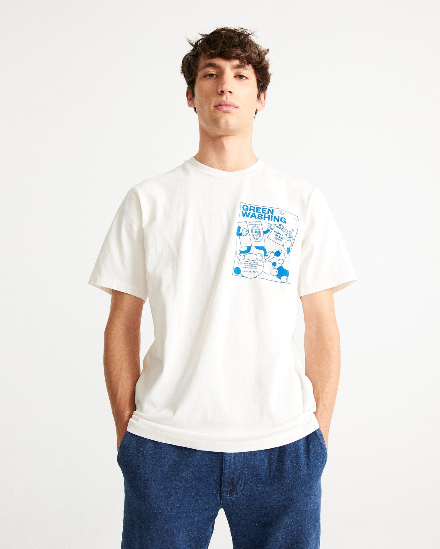 T-shirt imprimé blanc en coton bio - greenwashing, Thinking Mu, photo 1