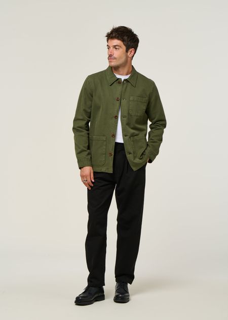 Veste workwear kaki en coton bio | vert "barney worker jacket olive" - Nudie Jeans