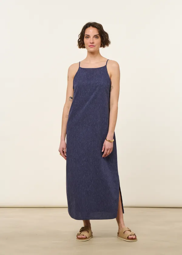 Robe longue en coton bio | bleu "Easy dress organic cotton - speckled navy", Rotholz