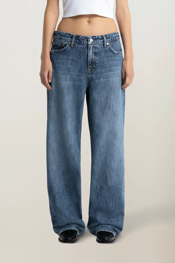 Jean large taille basse en coton bio | bleu "joan ceky blue worn", Kings of Indigo