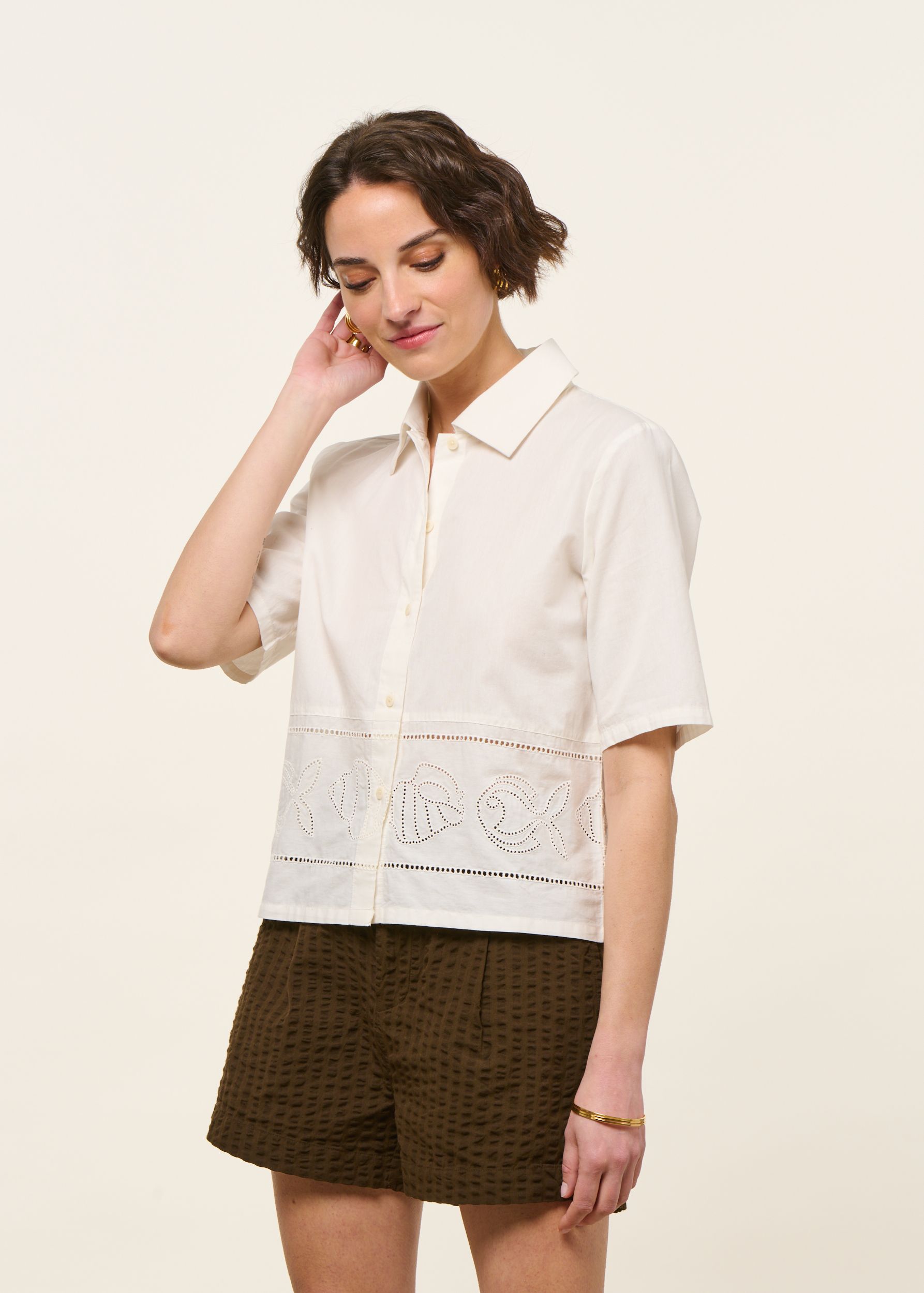 Seersucker-Shorts aus Bio-Baumwolle | Braun "wood seersucker narciso shorts - brown", Thinking Mu, Foto 4
