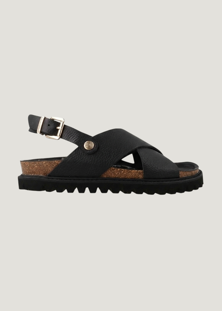 Sandales en cuir certifié | noir "melen embossed leather dark" new, Genuins, photo 3