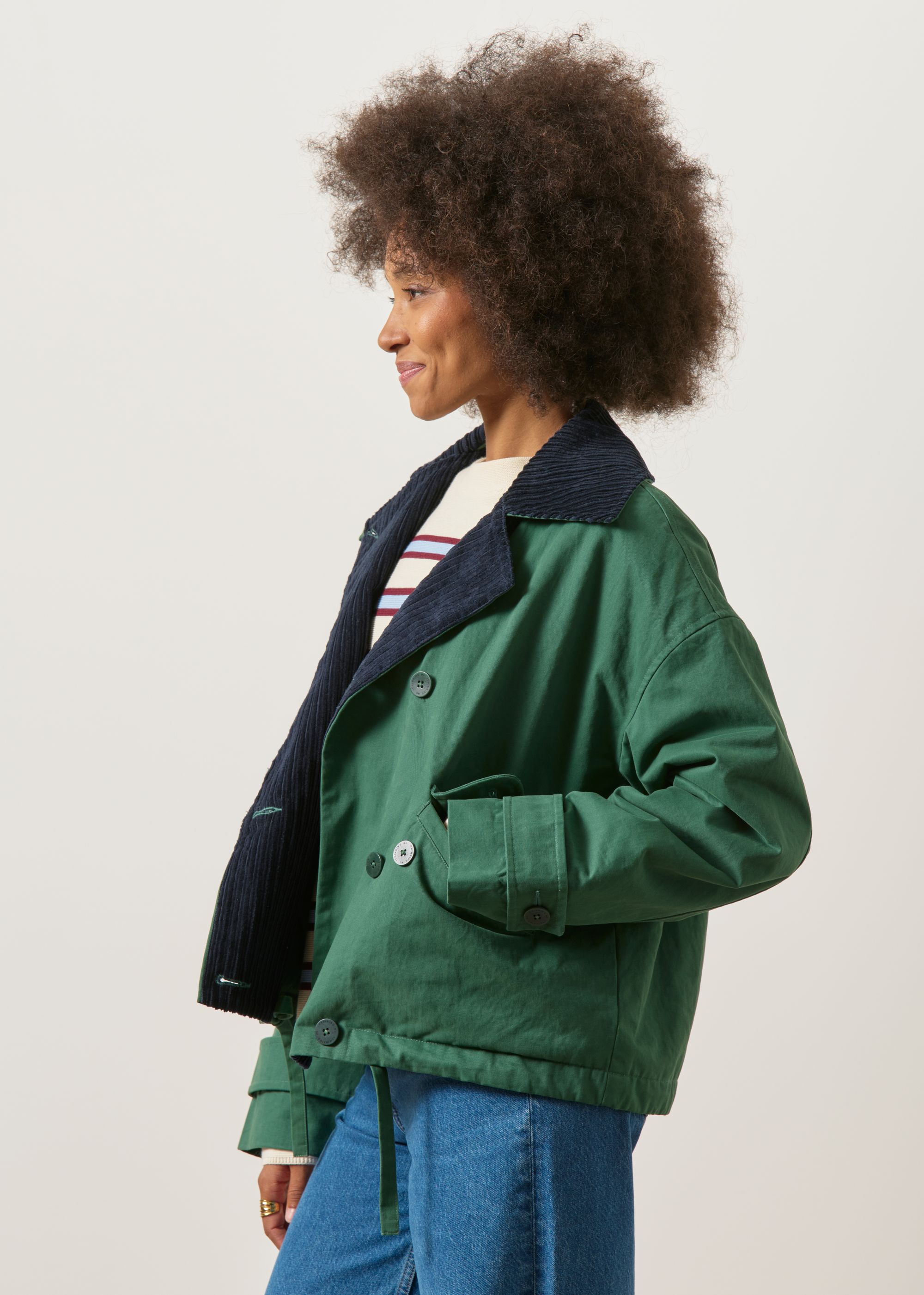 Veste en coton bio | vert "Dark green and navy norma jacket", Thinking Mu, photo 6