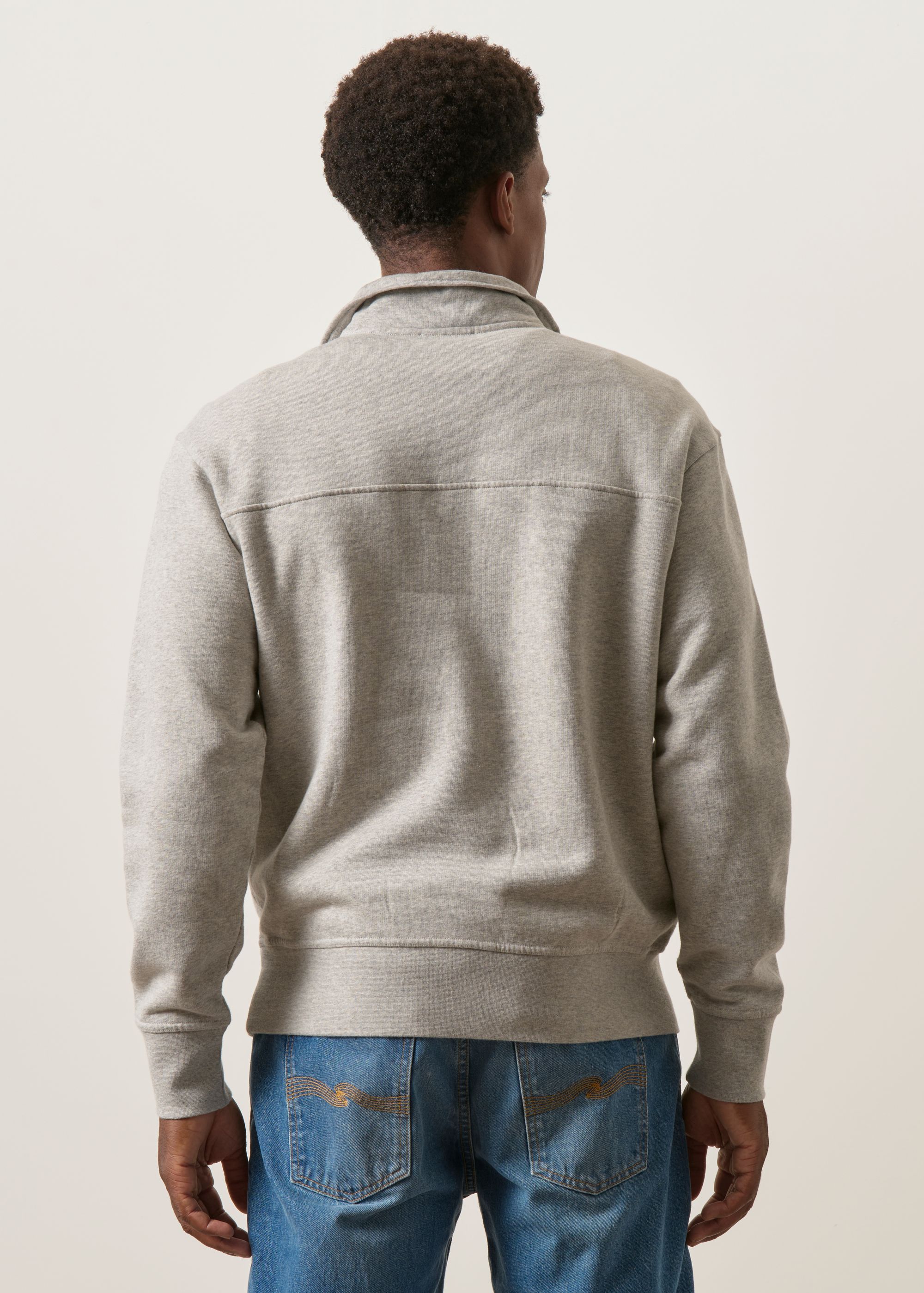 Sweat camionneur col zippé en coton bio | gris chiné, WeDressFair, photo 4