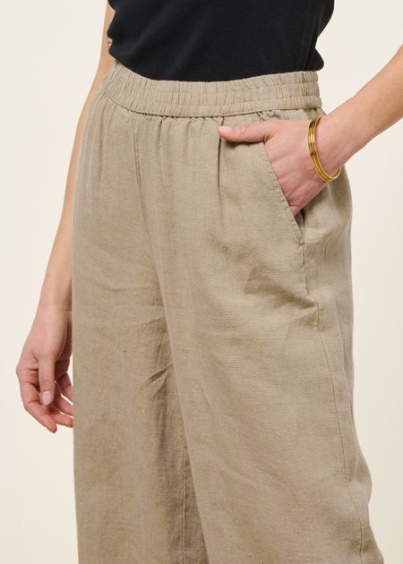 Pantalon ample en lin bio | vert "posey wide mid-rise linen pants - twill - yarndyed" - Knowledge Cotton Apparel