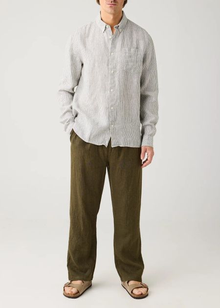 Pantalon léger en lin bio | vert olive "loose linen pant burned olive" - Knowledge Cotton Apparel