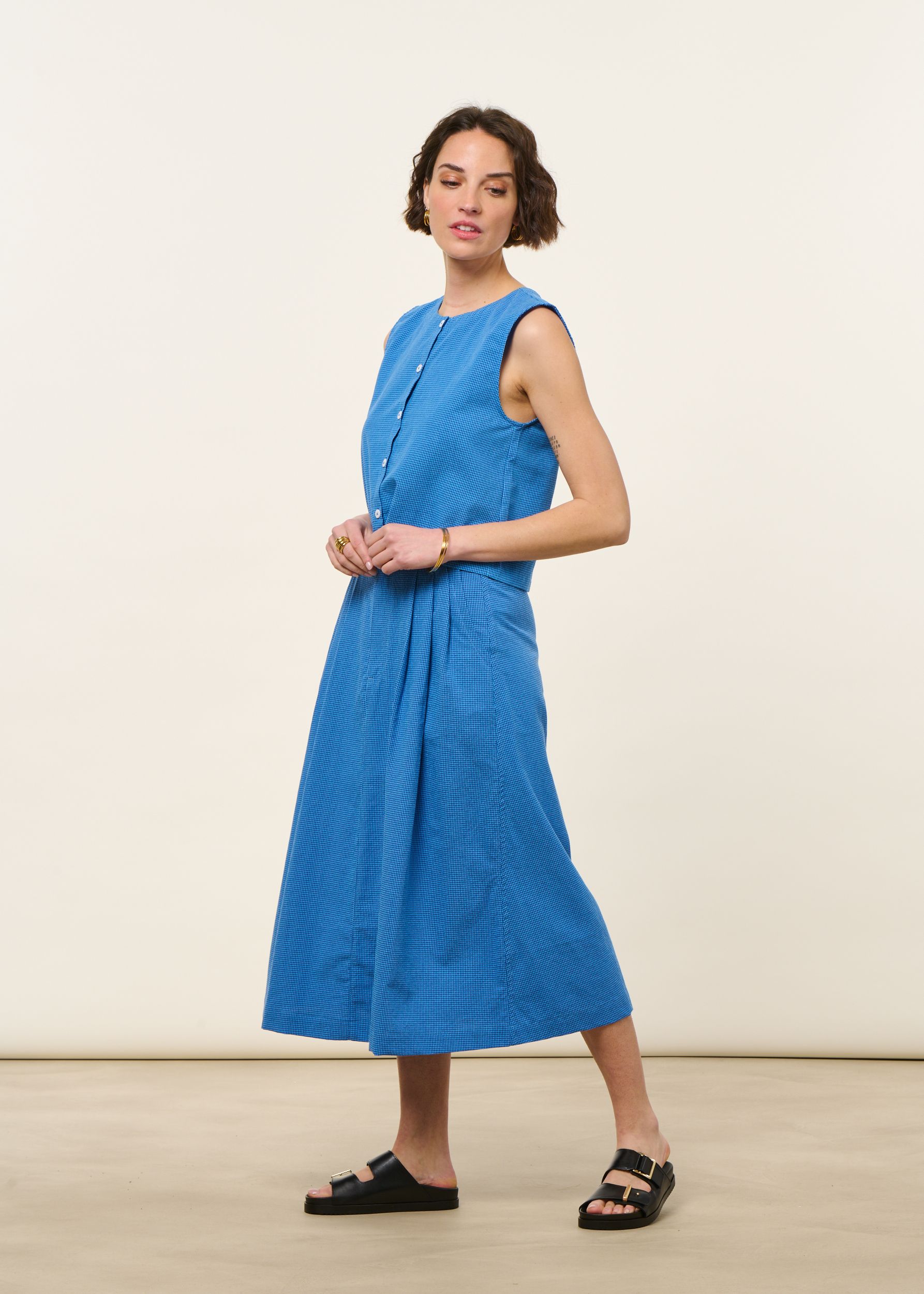 Bluse aus Bio-Baumwolle und recycelten Materialien | Blau "checks button up blouse blue", Brava Fabrics, Foto 4