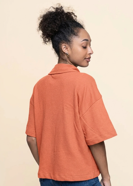 Chemise en coton biologique | orange "bouclé short sleeved shirt - langoustino" - Knowledge Cotton Apparel