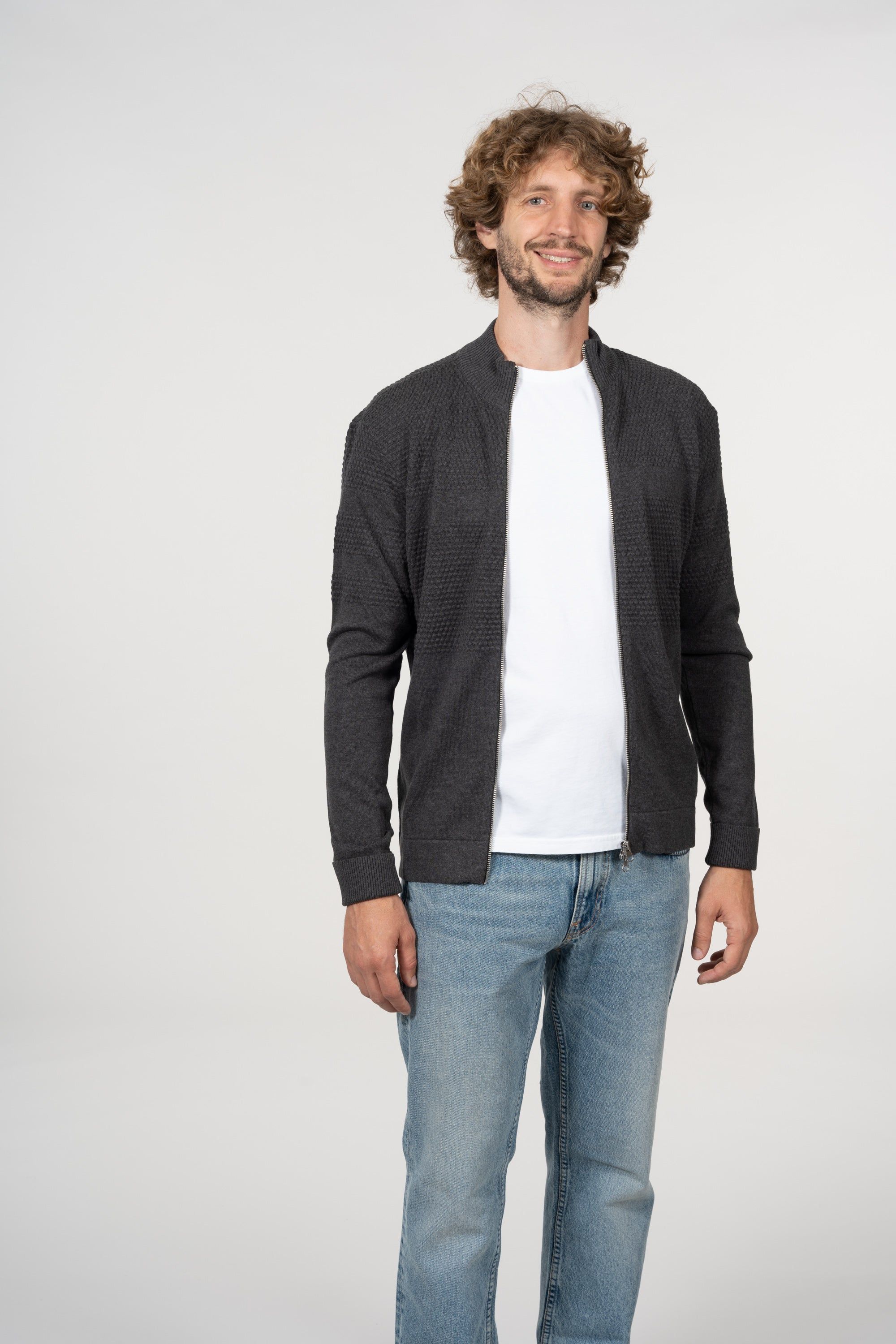 Gilet zippé gris en coton bio - field dark grey melange, Knowledge Cotton Apparel, photo 2