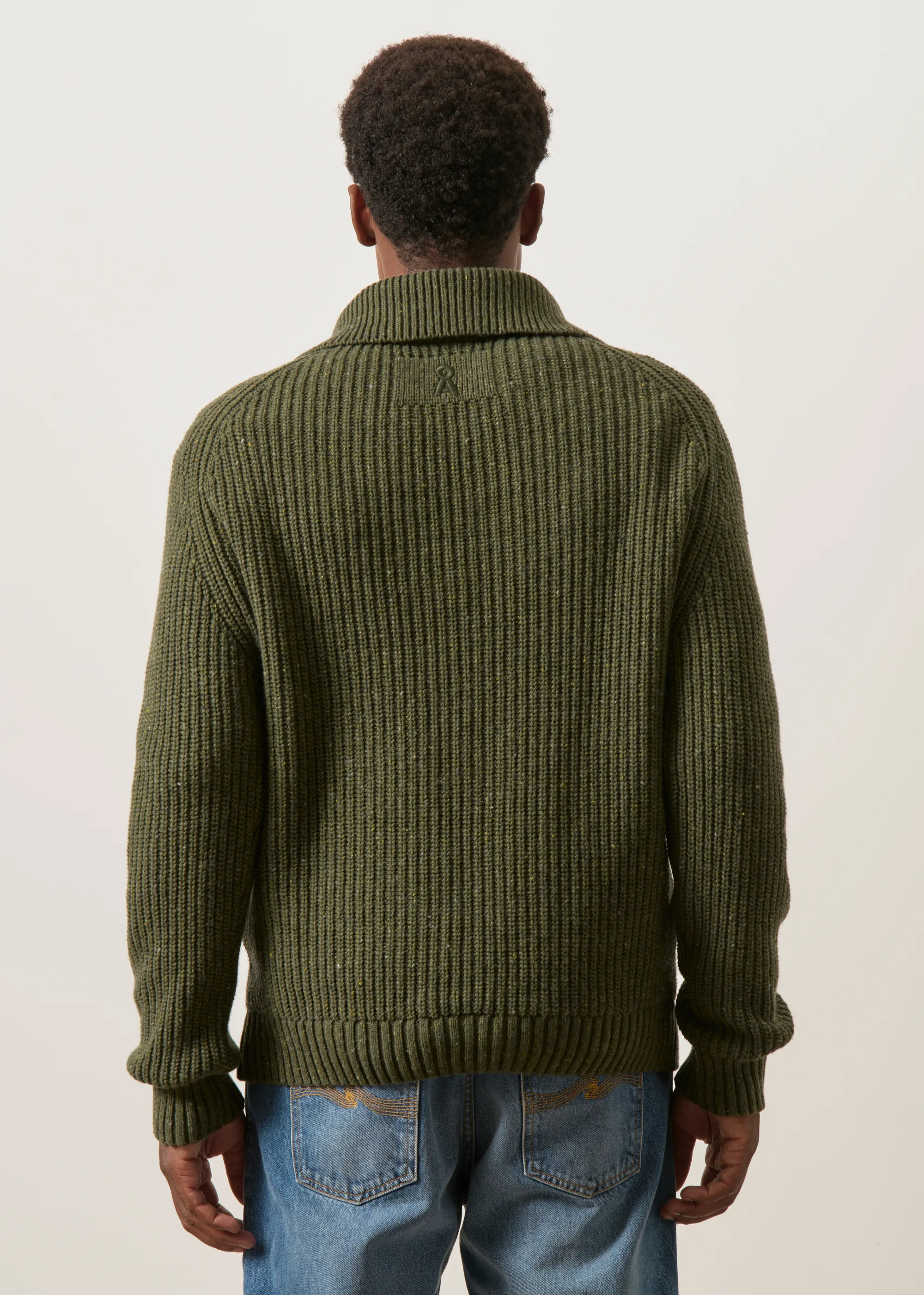 Pull col zippé en coton bio et en laine recyclée | vert "Tweed knit troyer - dark earth tweed", Armedangels, photo 4