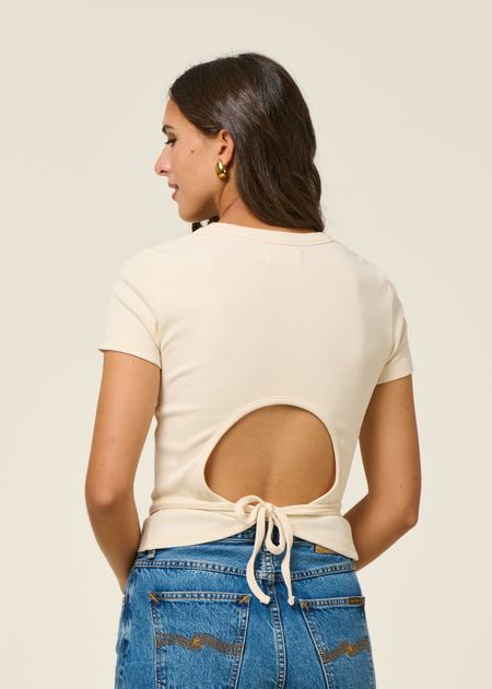 T-shirt dos ajouré en coton bio | beige "pannacota rio top" - Thinking Mu