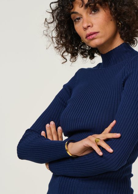 Sous-pull côtelé en coton biologique | bleu "alaania - tinted navy" - Armedangels