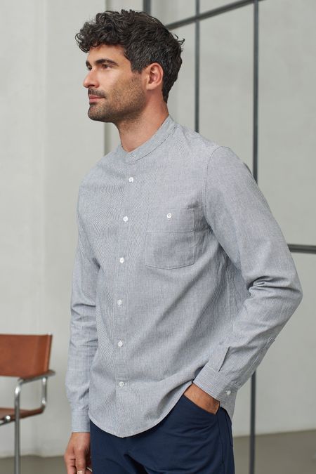 Chemise col officier en coton bio | rayée bleue "nathan eco oxford striped navy"