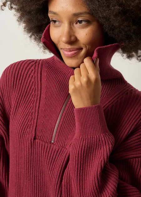 Pull camionneur en coton bio | bordeaux "Vanisé rib knit troyer - velvet red", Armedangels, photo 4