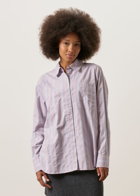 Chemise ample en coton bio | rayée "Stripe loose shirt blouse | moonlit lilac-sandstone"
