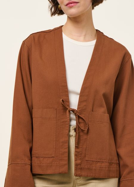 Veste légère en coton bio | marron "Kimono jacket organic cotton - hazel brown" - Rotholz