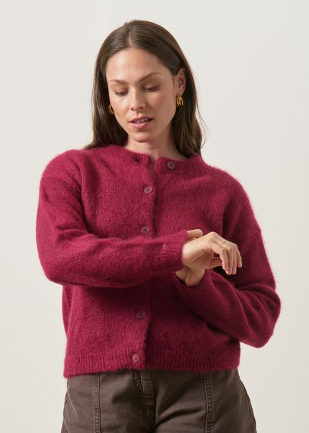 Strickjacke aus zertifiziertem Mohair | Aubergine "moha", WeDressFair