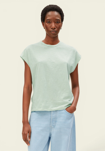 T-shirt en coton bio | vert et blanc "Slub jersey stripe t-shirt - oatmilk-foam" - Armedangels